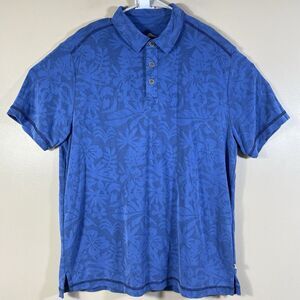 Tommy Bahama Polo Shirt Mens Large Floral Hawaiian  Blue Tropical Aloha Golf